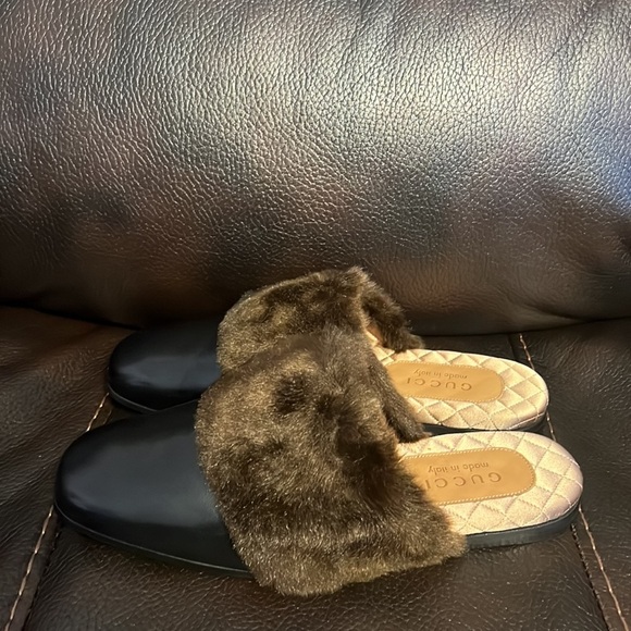 Gucci men’s leather fur logo leather Princetown mules NWB - Picture 6 of 10